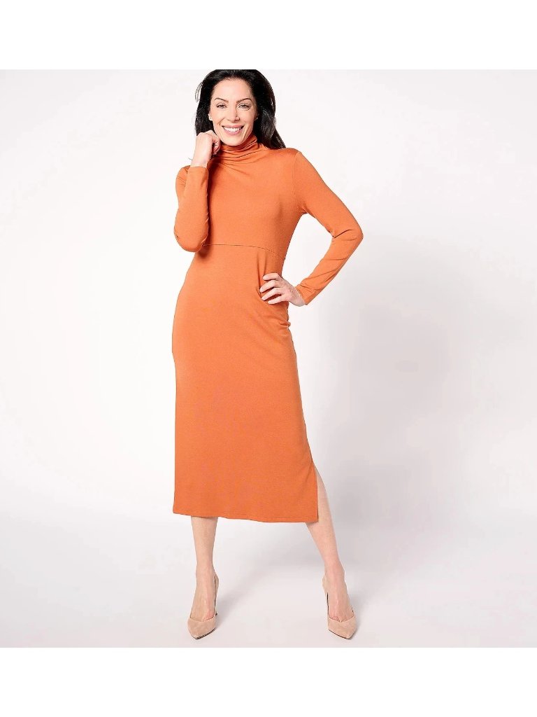 Women With Control Midi Dress Xl Petite Finespun Jersey Tummy Control Orange New